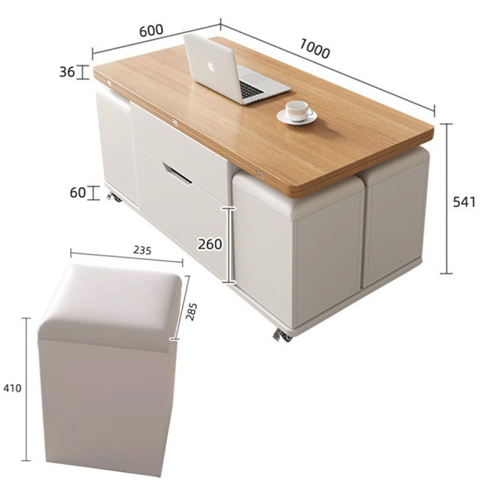 Modern Living Room Furniture Multifunctional Square Extendable Center Table Wooden Folding Coffee Table with Storage Stools