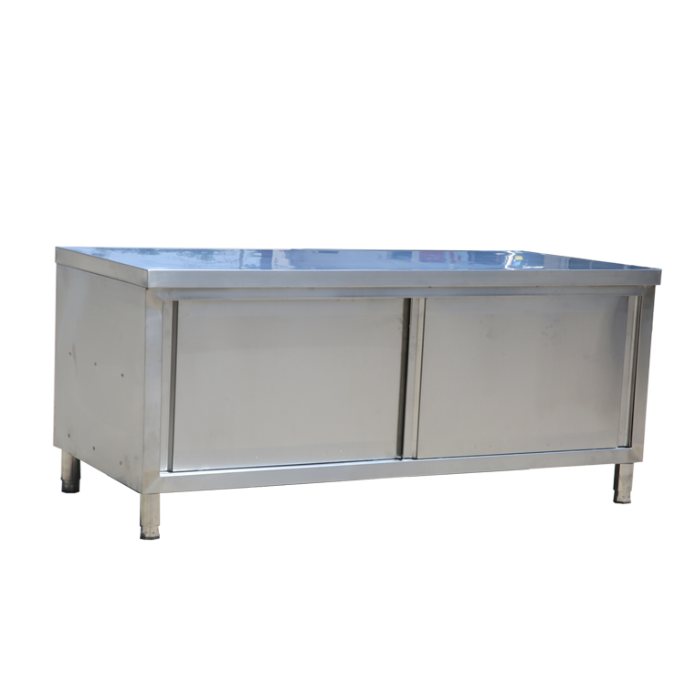 Multi-functional Stainless Steel Sliding Door Worktable With Cabinet &amp; 2 Tier Shelf Fish Cleaning Table With Sink For Kitchen