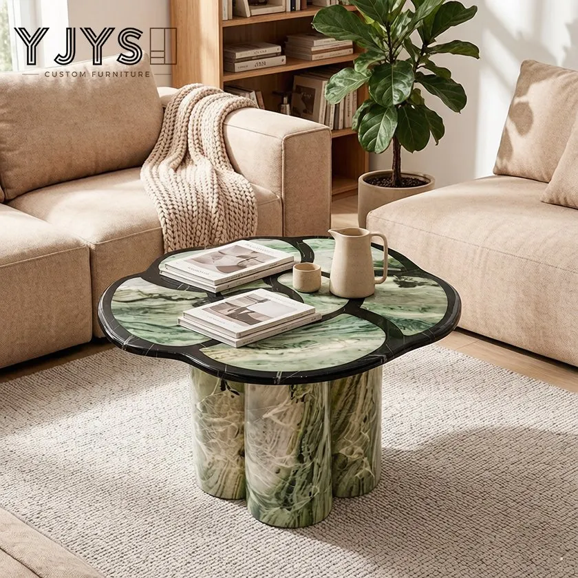 Irregular Petal Marble Inlay Accent Table, Living Room Furniture