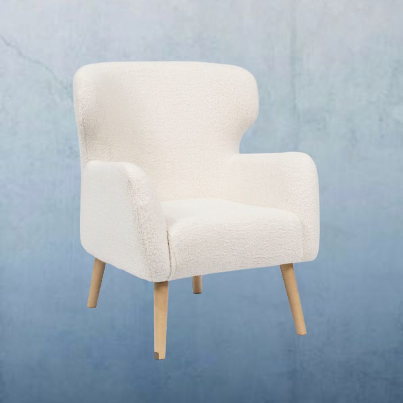 Upholstery Fabric Armchair in Ivory Leisure Sofa Chair with Wood Legs Accent Armchair
