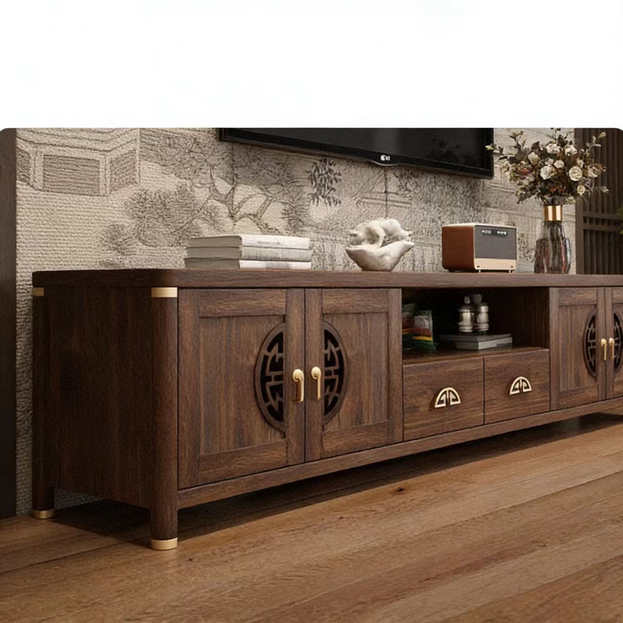 Modern Wooden Console TV Cabinet and Coffee Table Set with Storage and Customizable Size for Living Room Home Furniture