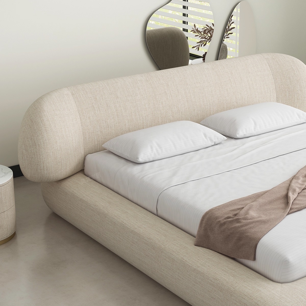 Zayshine Nordic Modern Luxury Large Size White Linen Master Bedroom Bed 1.5 1.8 Meters Modular Villa Designer Double Soft Bed