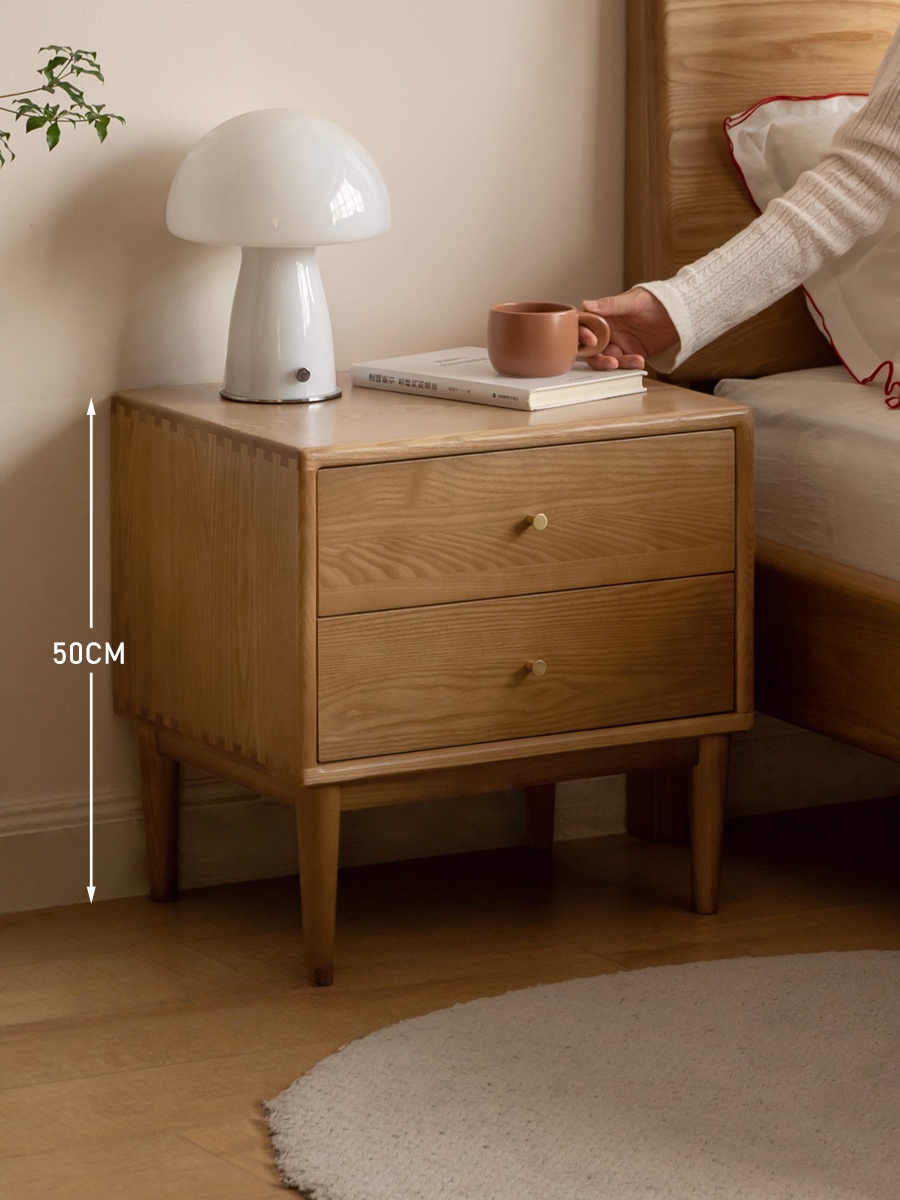 Nature Solid Oak Wood Night Stand Modern Luxury Design With 2 Drawers For Apartment Bedroom And Living Room