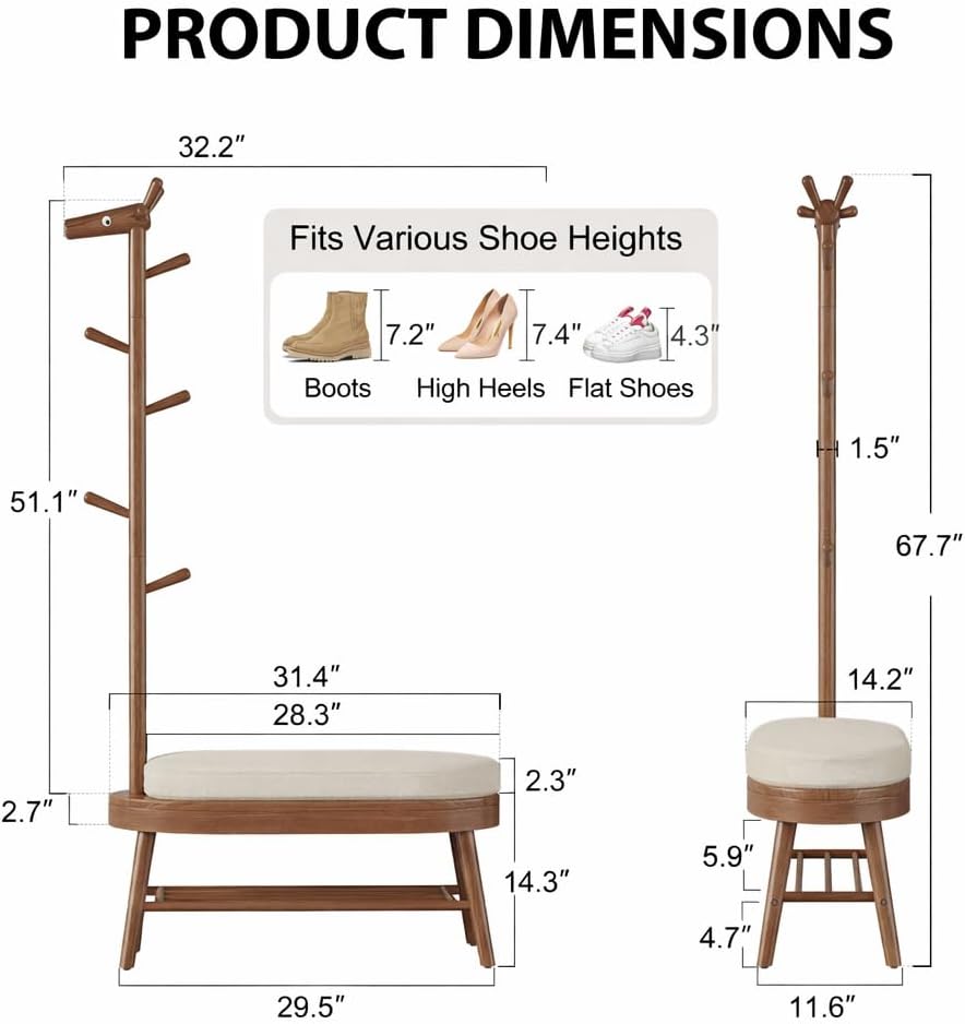 US Stock Modern Wooden Narrow Shoe Bench &amp; Coat Rack with Shoe Storage for Entryway Shoe Bench Entryway Coat Rack XD018