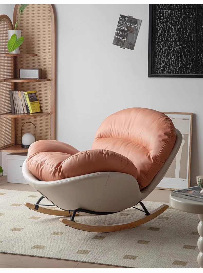 Modern Luxury Living Room Egg Rocking Recliner Lounge Sofa Single Lazy Chair with Metal Frame