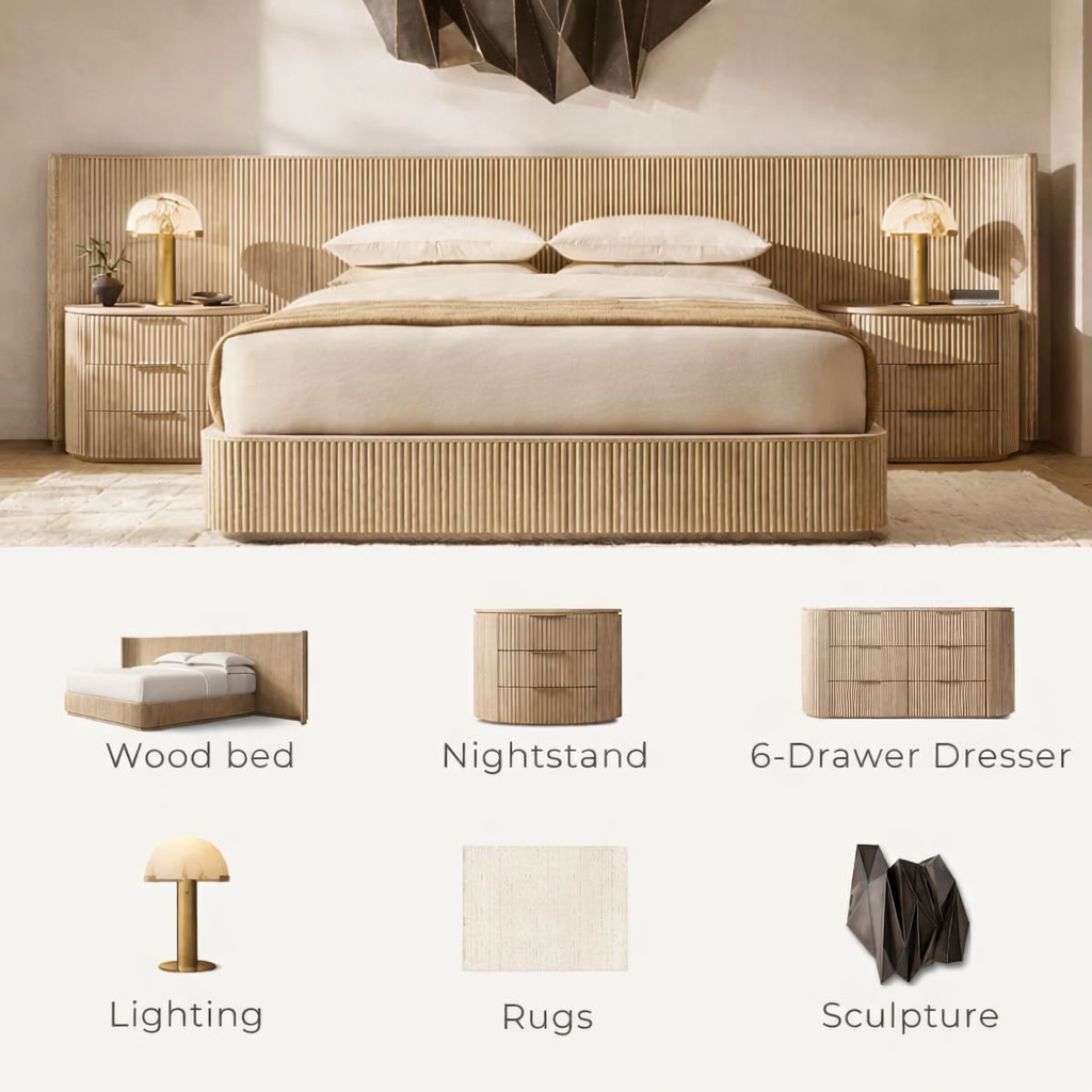 Modern Home Solid Wood Bed Luxury Villa Bedroom Furniture Interior Furniture Set Comfortable Apartment Double Bed
