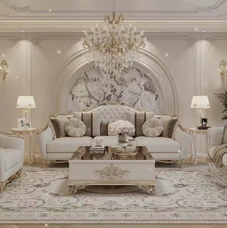 French Luxury Palace Style Sectional Sofa Solid Wood Carved Neo-classical European Style for Living Room Villa Furniture