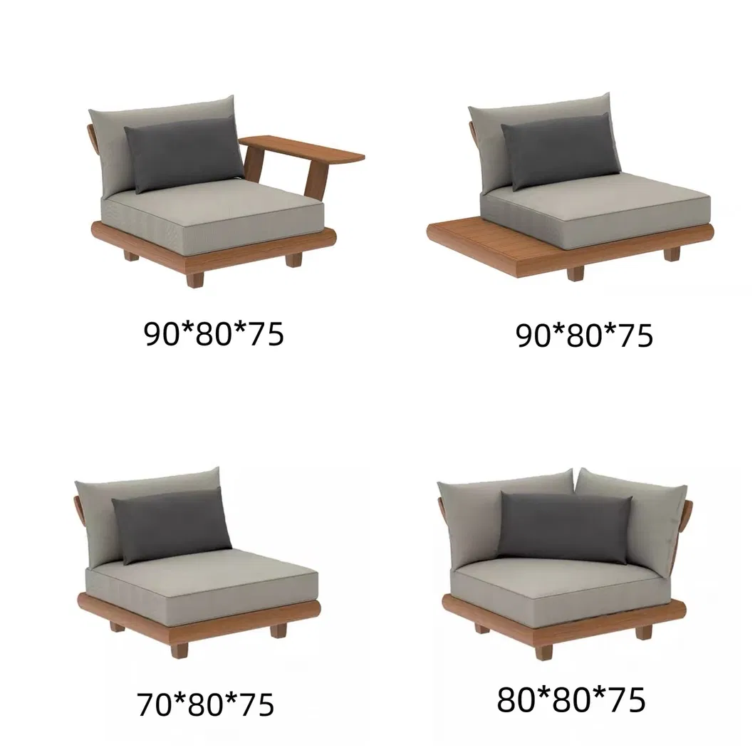 Modern Waterproof Teak Wood Outdoor Furniture Living Room Balcony Garden Patio Hotel Sectional Sofa with Cushions
