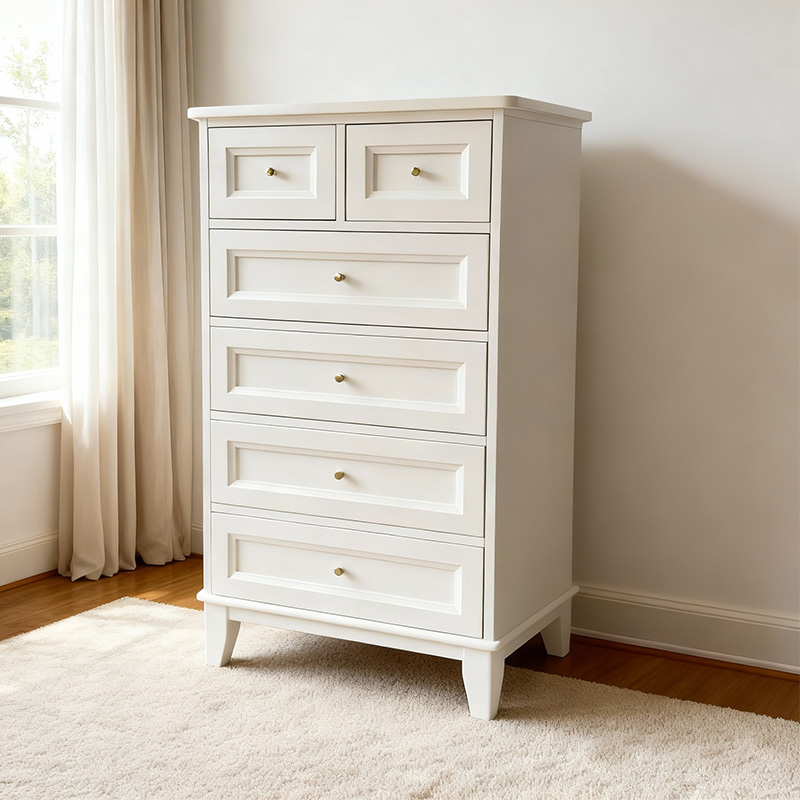 Modern White Solid Wood 6 Drawer Chest Clothing Storage Kids Cabinet for Bedroom Living Room Dresser