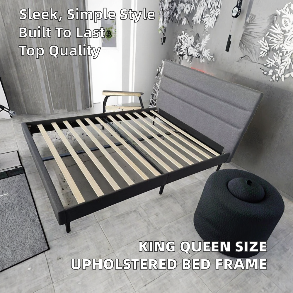 Minimalist Design King &amp; Queen Size Upholstered Bed Frame Soft Bedroom Furniture