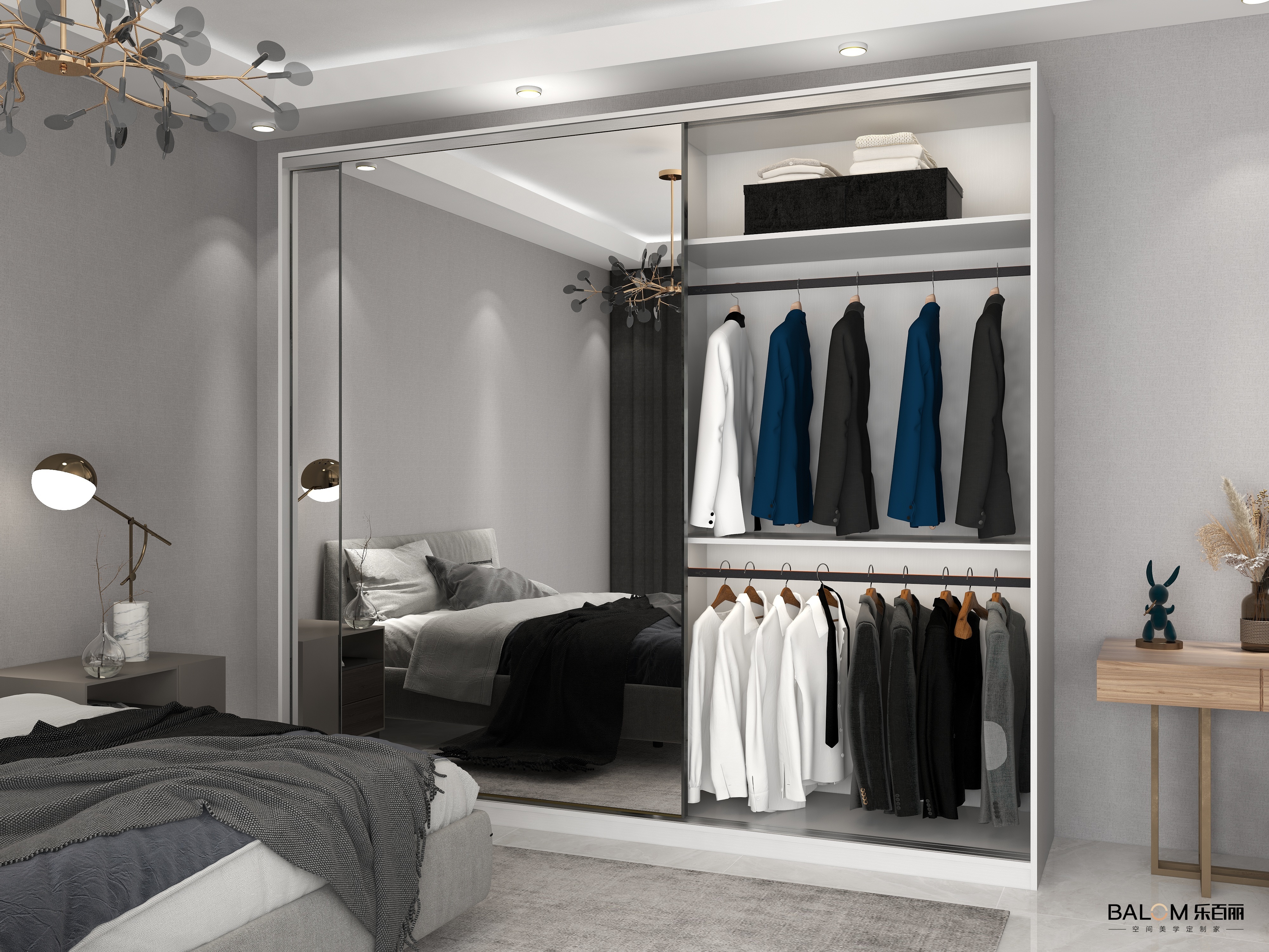 Balom Modern Sliding Door Wooden Wardrobe With Mirrored Panels Space-Saving Storage Solution For Bedrooms For Home Use