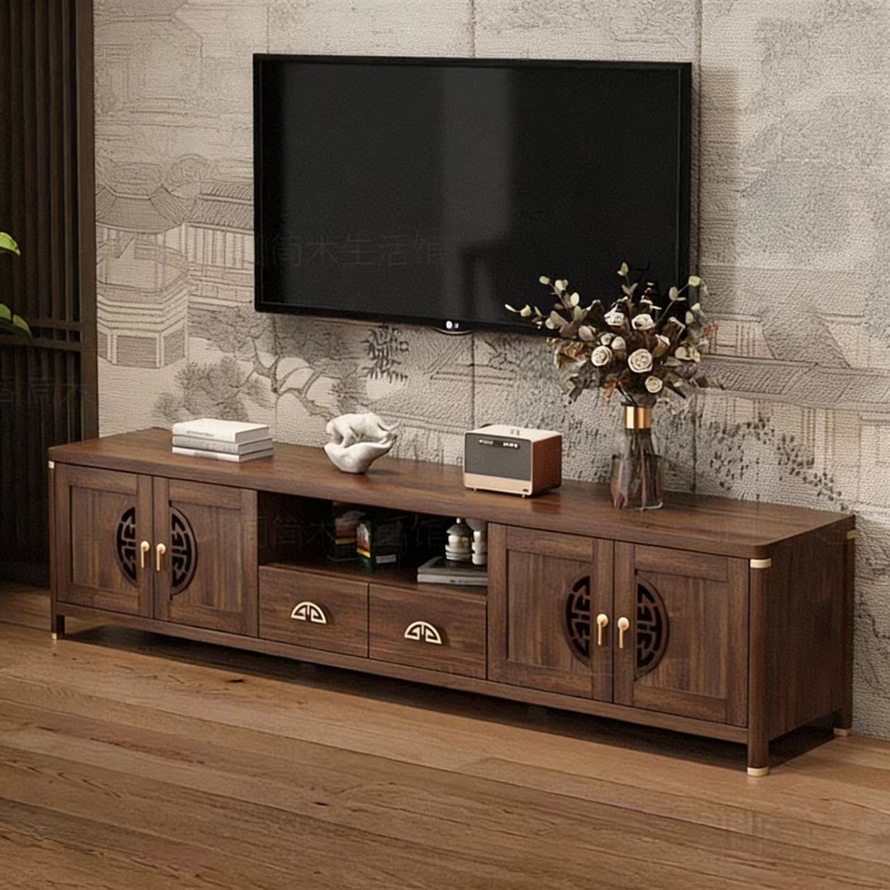 Modern Wooden Console TV Cabinet and Coffee Table Set with Storage and Customizable Size for Living Room Home Furniture