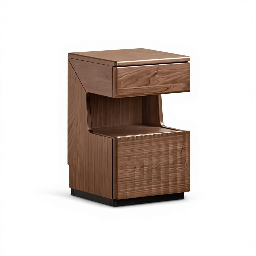Light Luxury Black Walnut Smart Nightstand with Two Drawers for Bedroom Storage