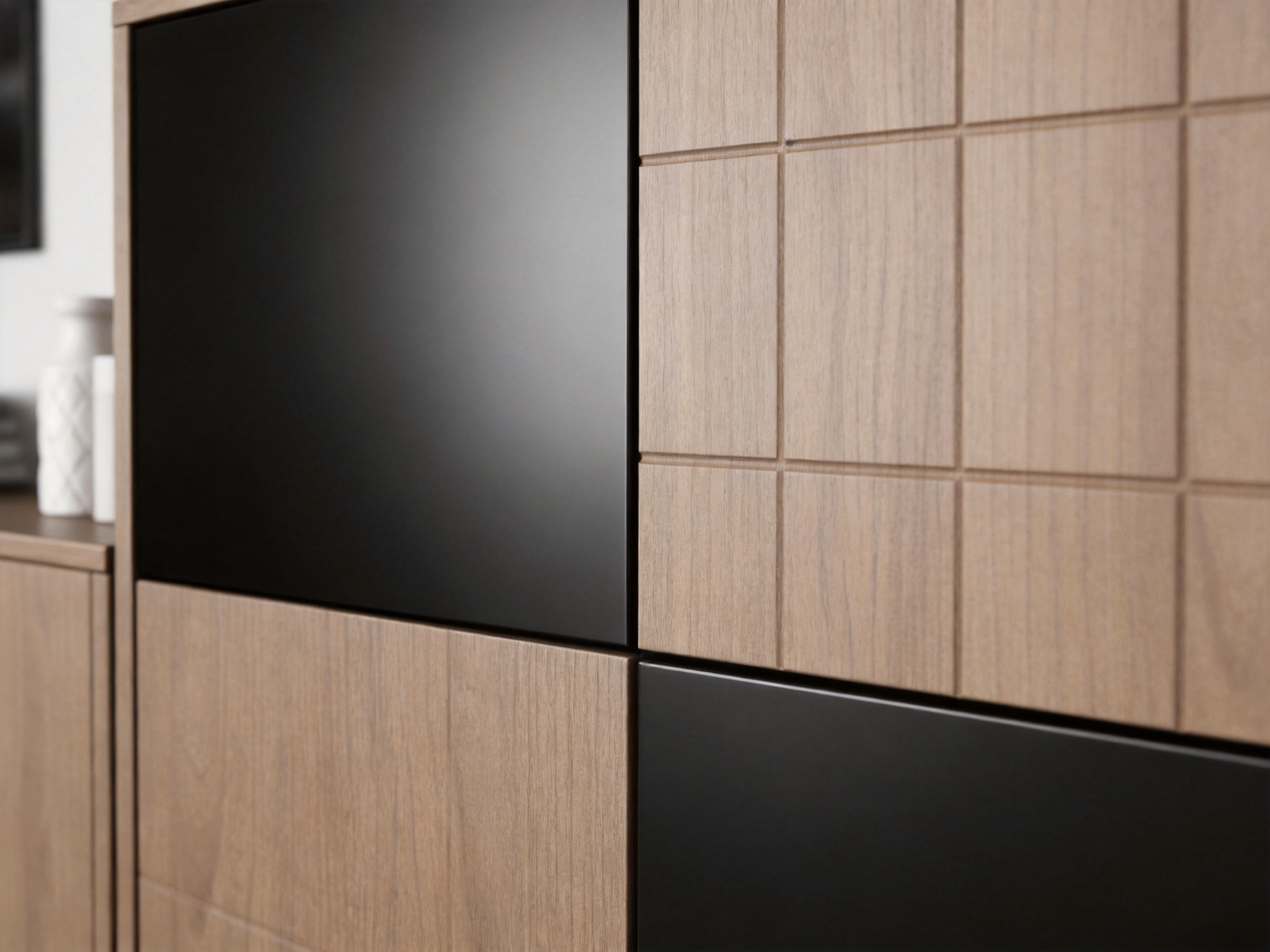Modern Wood &amp; Black TV Stand with Floating Wall Shelves, Living Room Media Console &amp; Bookcase Set