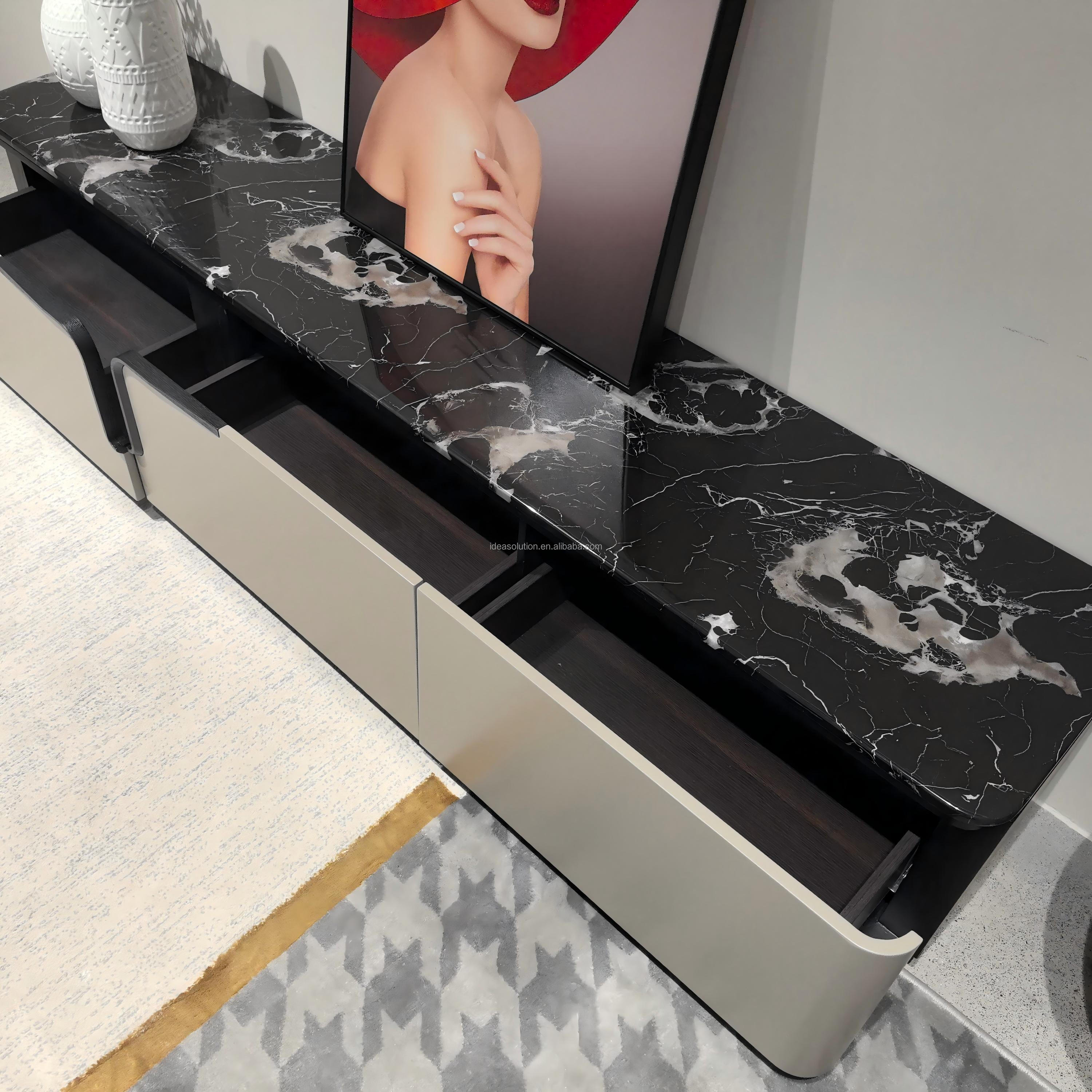Matte Marble TV Stand Set with Coffee Table