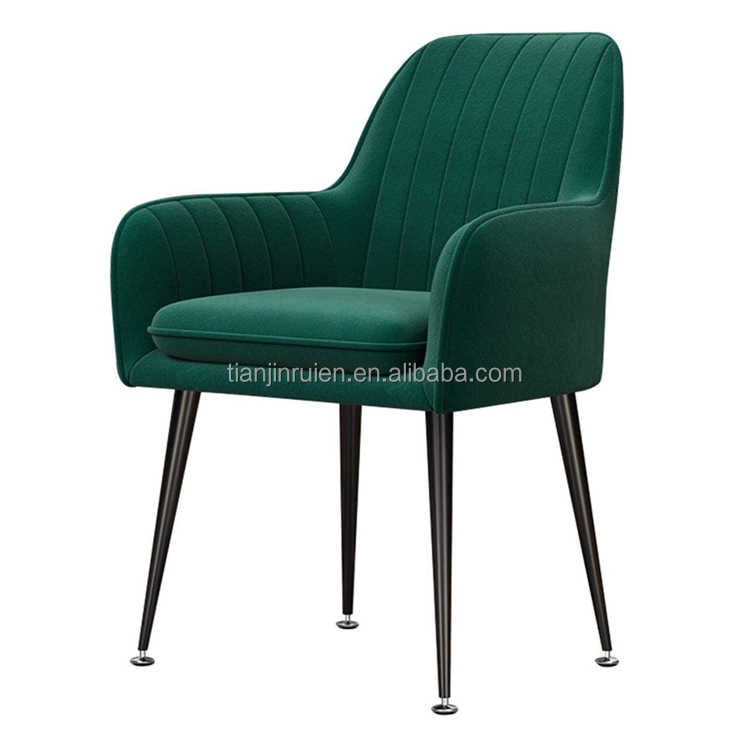 High Back Comfortable Yellow Upholstered Velvet Fabric Dining Chair with Cushion