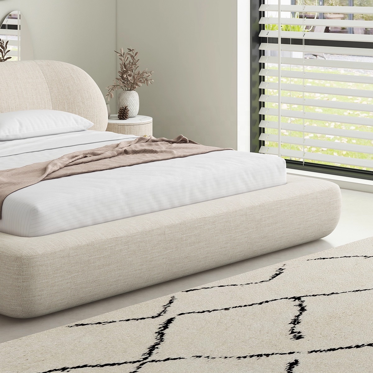 Zayshine Nordic Modern Luxury Large Size White Linen Master Bedroom Bed 1.5 1.8 Meters Modular Villa Designer Double Soft Bed