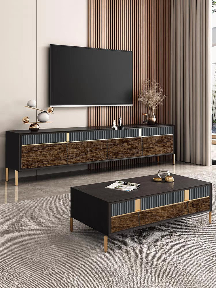 Elegant Wooden Living Room Furniture Set with Marble Accents