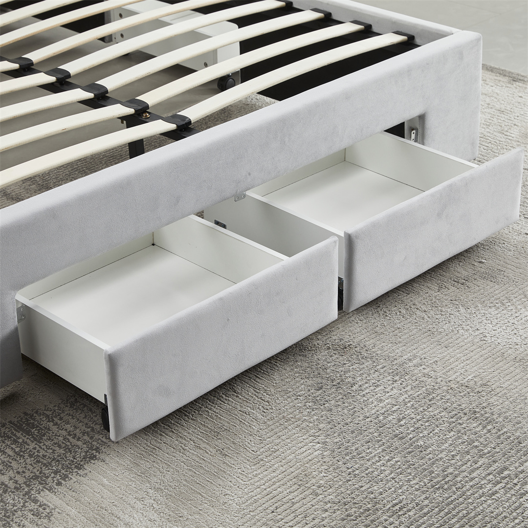 Affordable Tufted Upholstered Bed with Large Storage Drawers, Modern Bedroom Furniture Bed Frame