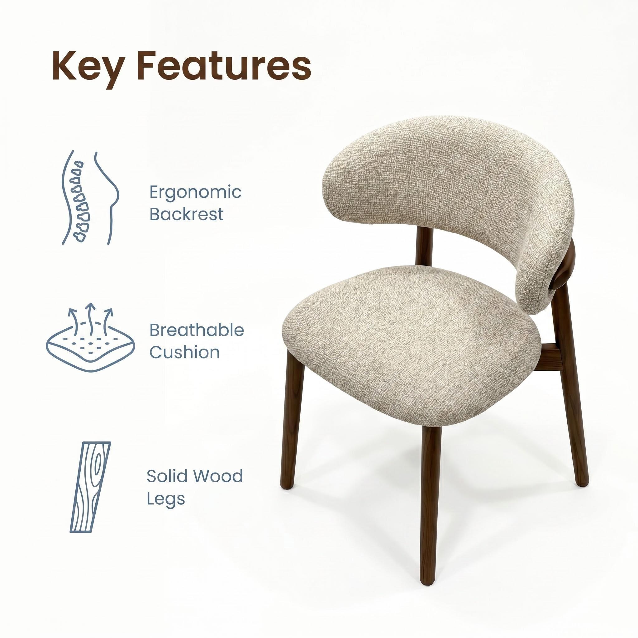 Modern Nordic High-End Solid Wood Backrest Fabrics Upholstered Elegant Design Dining Chairs for Home Furniture