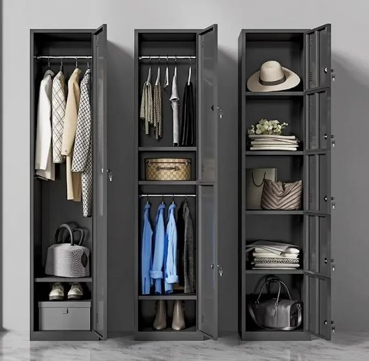 Single Door Steel Locker Metal Cabinet with Adjustable Shelves and Hanging Rod Lockable &amp; Portable for Bedroom Storage