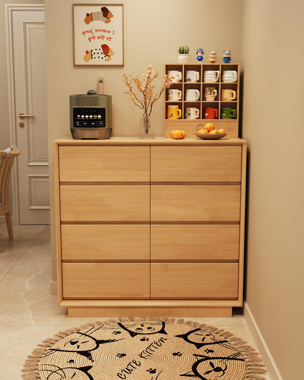 Solid Wood 2-Drawer Dresser &amp; Chest Eco-Friendly Mid-Century Modern Storage Cabinet for Bedroom and Living Room