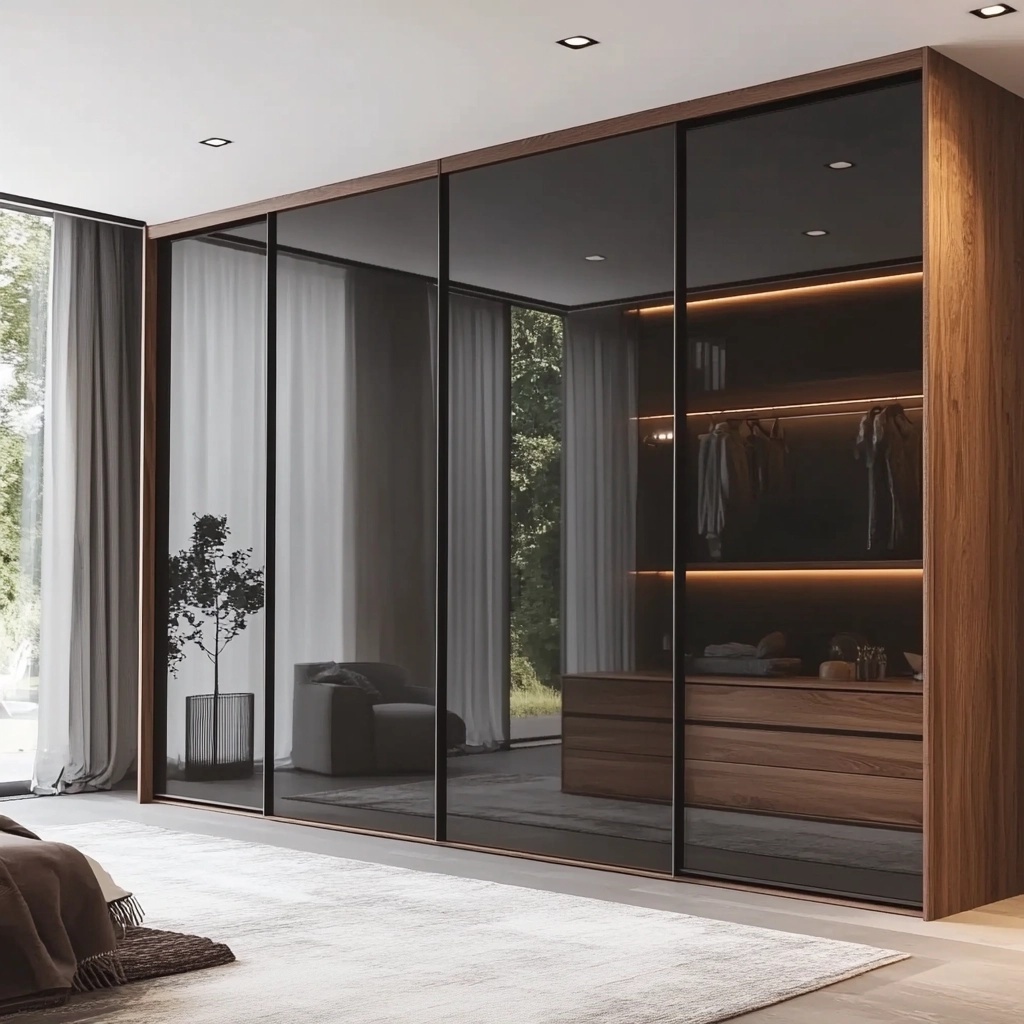 Modern Home Furniture Custom Built-In Closet Sliding Glass Door Wooden Wardrobes for Bedroom Hotel Storage