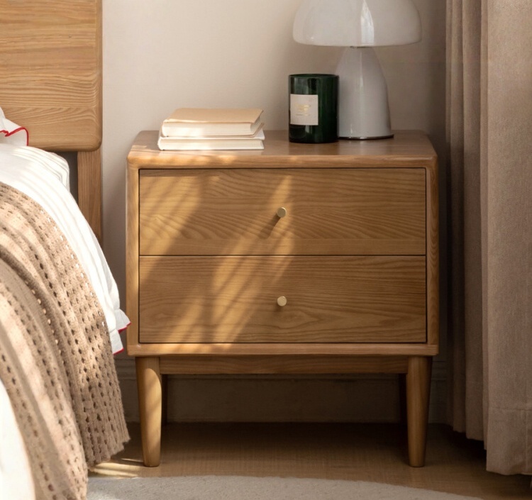 Nature Solid Oak Wood Night Stand Modern Luxury Design With 2 Drawers For Apartment Bedroom And Living Room