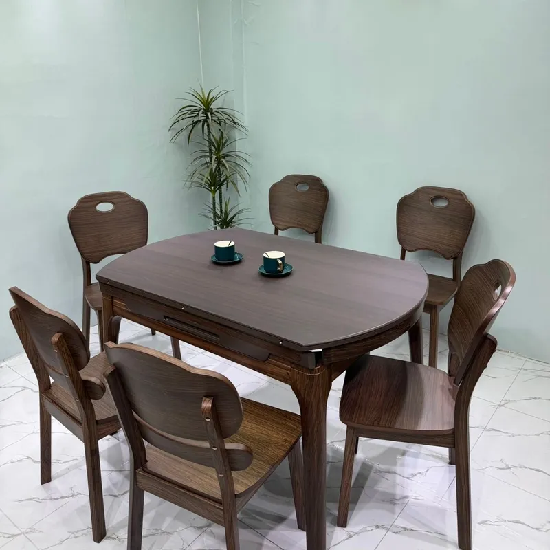 Modern Minimalist Oak Frame Dining Room Set with Glass Table