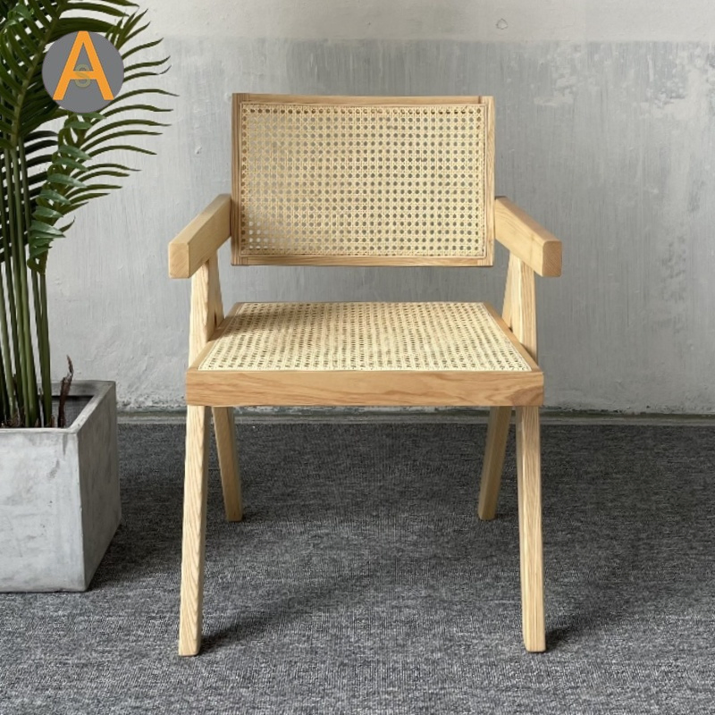Modern MID Century Rattan Accent Chair Seating Intdoor Furniture with Armrest for Living Room Dining Kitchen