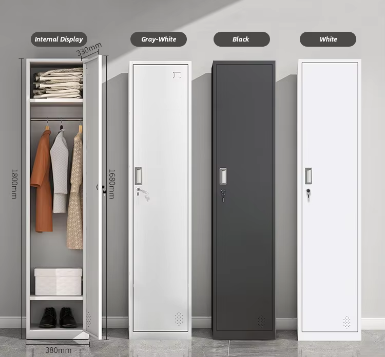 Single Door Steel Locker Metal Cabinet with Adjustable Shelves and Hanging Rod Lockable &amp; Portable for Bedroom Storage