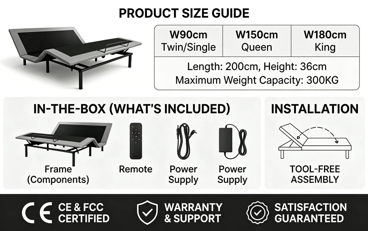 Factory Wholesale Foldable Iron Electric Bed Frame Multi-Angle Support & Adjustable for Indoor Multiple Scenarios, CE/ISO