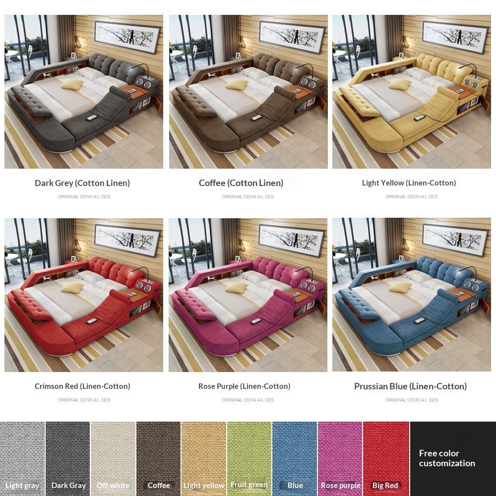 USB Wood Massage Bed Set Smart King Size New Modern Luxury Bedroom Furniture Morden Function Technology Smart Bed Queen