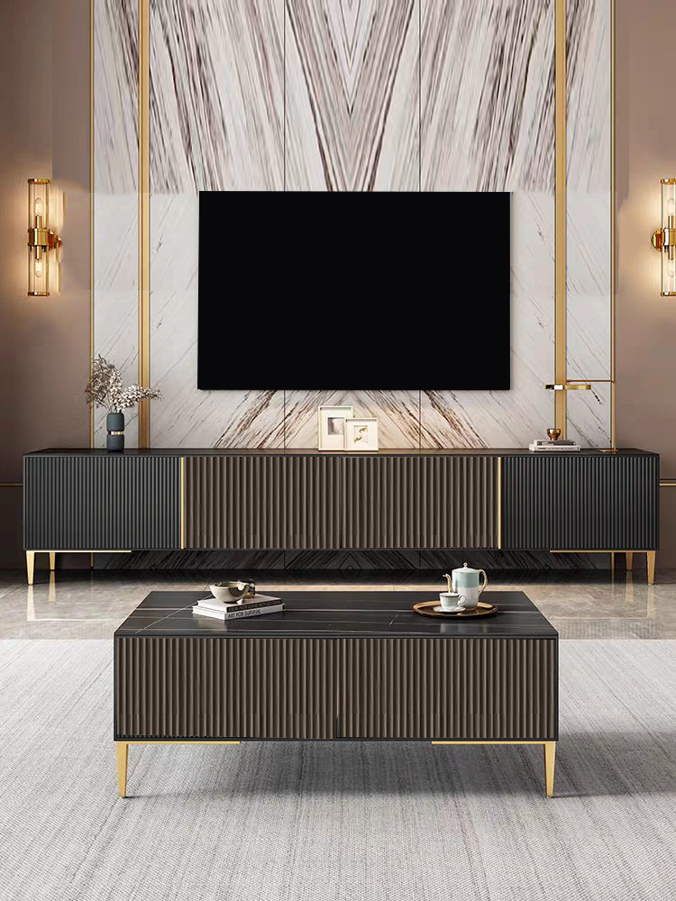 Elegant Wooden Living Room Furniture Set with Marble Accents