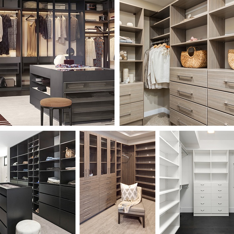 Modern Walk-in Closet System Organizer Multi-functional Save Space Clothes Cabinet Custom New Design Wooden Glass Bedroom Hotel