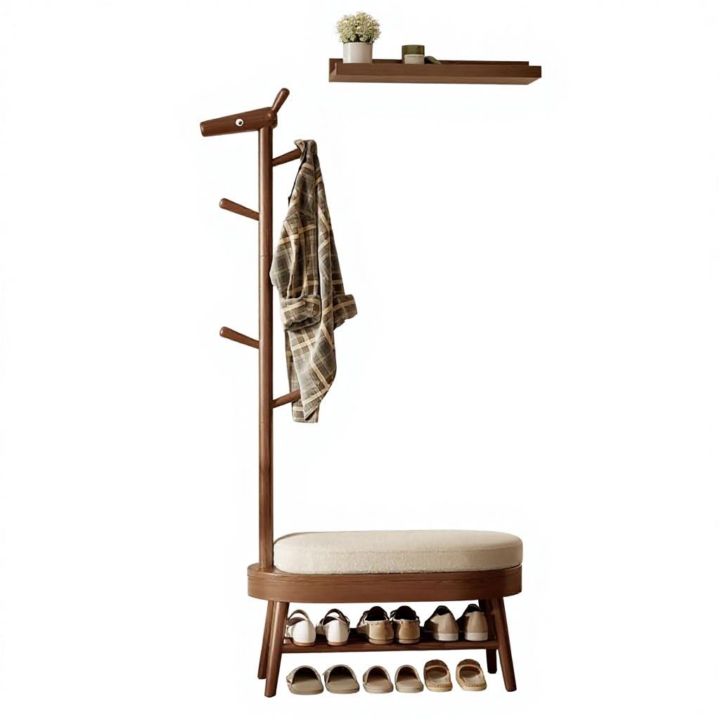 US Stock Modern Wooden Narrow Shoe Bench &amp; Coat Rack with Shoe Storage for Entryway Shoe Bench Entryway Coat Rack XD018