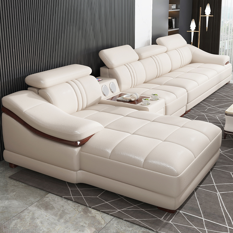 Genuine Leather Sectional Sofa Set Modular Design Sponge Filled Modern High End Living Room Complete Set