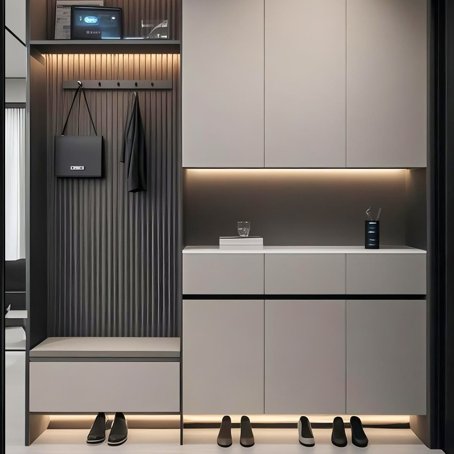 Custom Modern Solid Wood Modular Multifunctional Shoe Cabinet Entryway Storage Furniture for Home Apartment Hotel Hallway