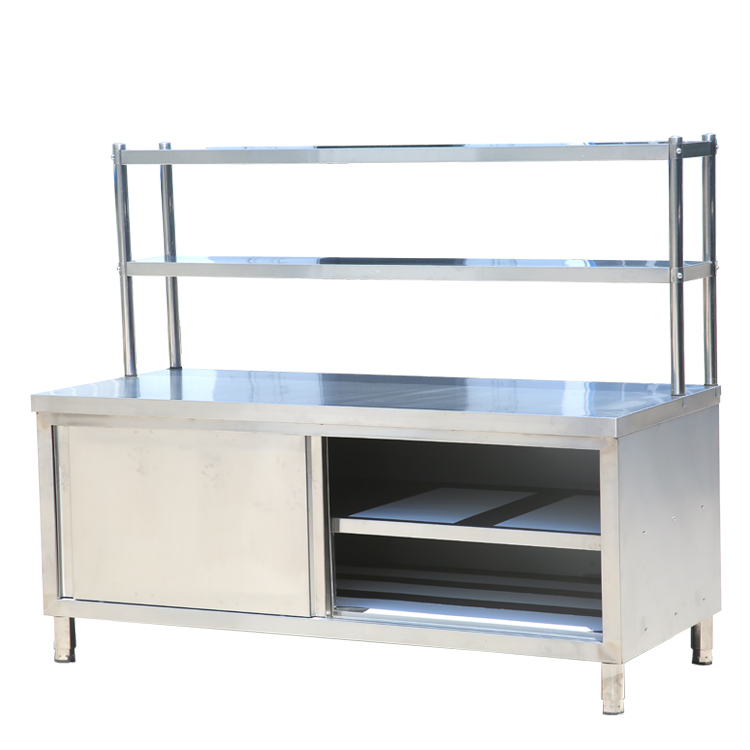 Multi-functional Stainless Steel Sliding Door Worktable With Cabinet &amp; 2 Tier Shelf Fish Cleaning Table With Sink For Kitchen