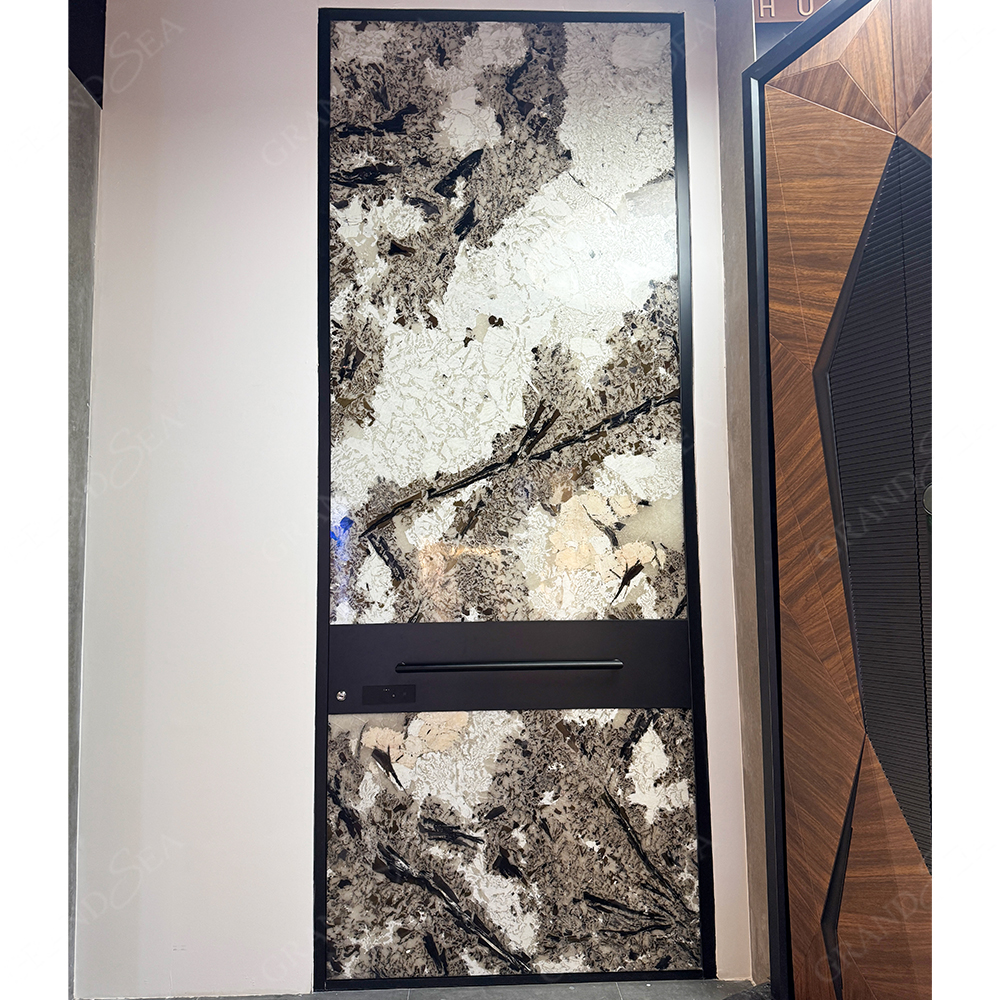 Grandsea Latest Luxury Nature Stones Entrance Door Aluminum Cast Pivot Doors With LED For High End Villa Residential House Door