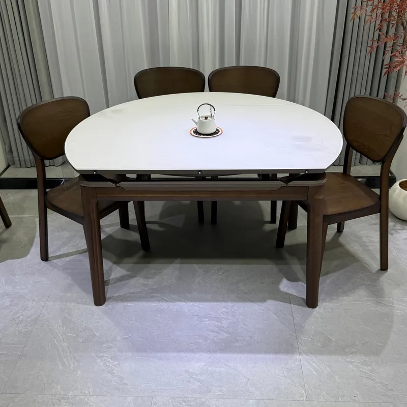 Modern Foldable Dining Table Set with Stylish Solid Wood Legs Detail 4