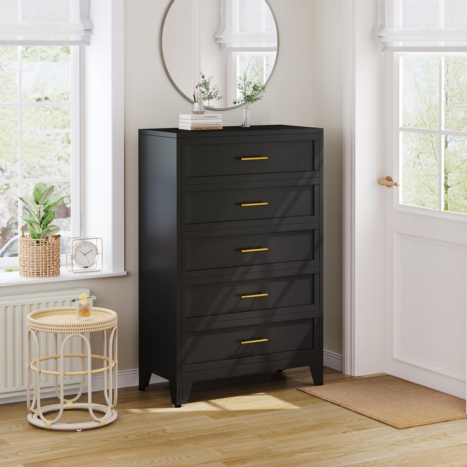 UCHANCE Metal Tall Black Dresser 53.54" H 5-Drawer Chest for Bedroom Living Room &amp; Hallway