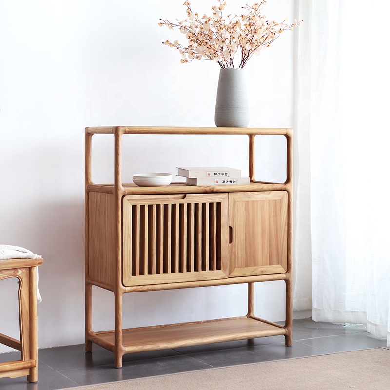 Chinese Style Solid Wood Dining Sideboard Cabinet for Villa Hotel Apartment Living Room Display and Storage