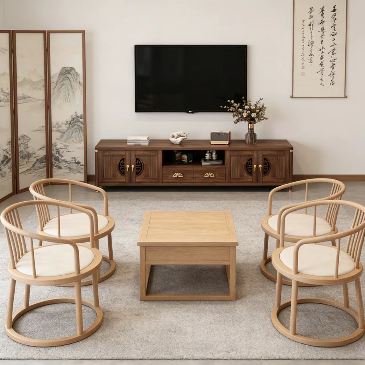 Modern Wooden Console TV Cabinet and Coffee Table Set with Storage and Customizable Size for Living Room Home Furniture