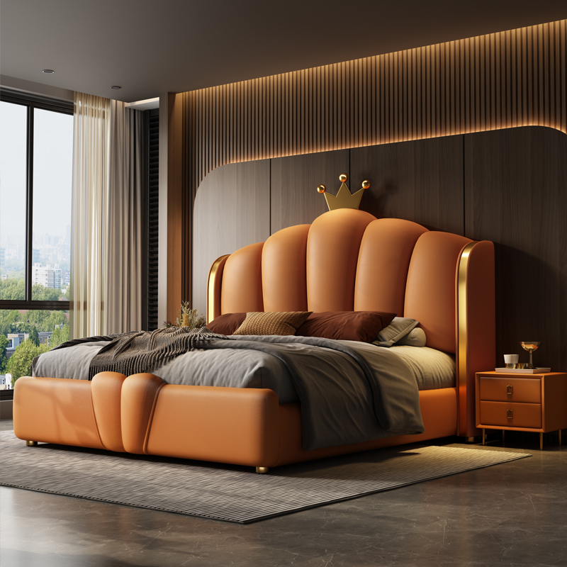New Upholstered Beds Morden King Double Size Wood Solid Bed Frames Light Luxury Soft Bed Bedroom Furniture Set Manufacturers