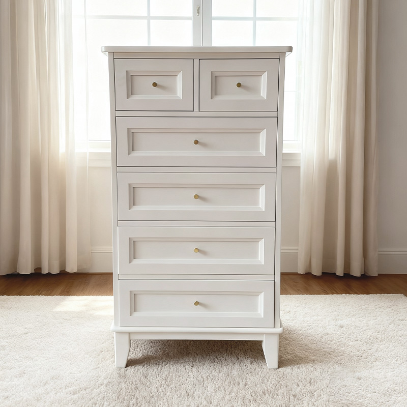 Modern White Solid Wood 6 Drawer Chest Clothing Storage Kids Cabinet for Bedroom Living Room Dresser