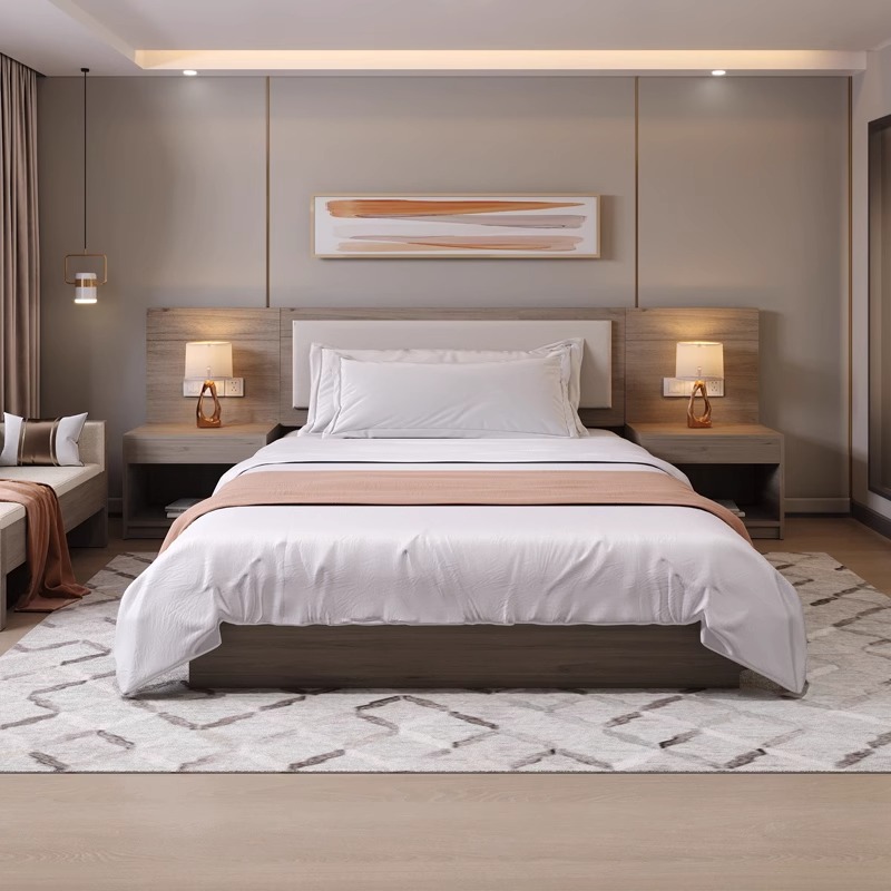 Hotel Bedroom Furniture Set Customizable King Queen Bed Nightstand Wardrobe Hotel Room Furniture Factory Direct OEM ODM