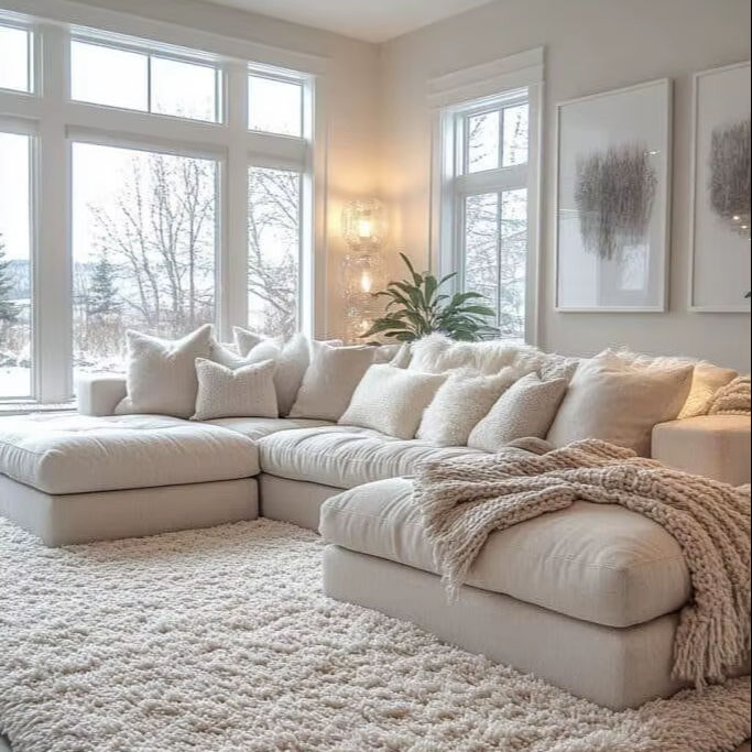Atunus Furniture Cream Style Fabric Living Room Model Lounge White Soft Modern Large Cloud Modular Sectional Sofa Couch Set