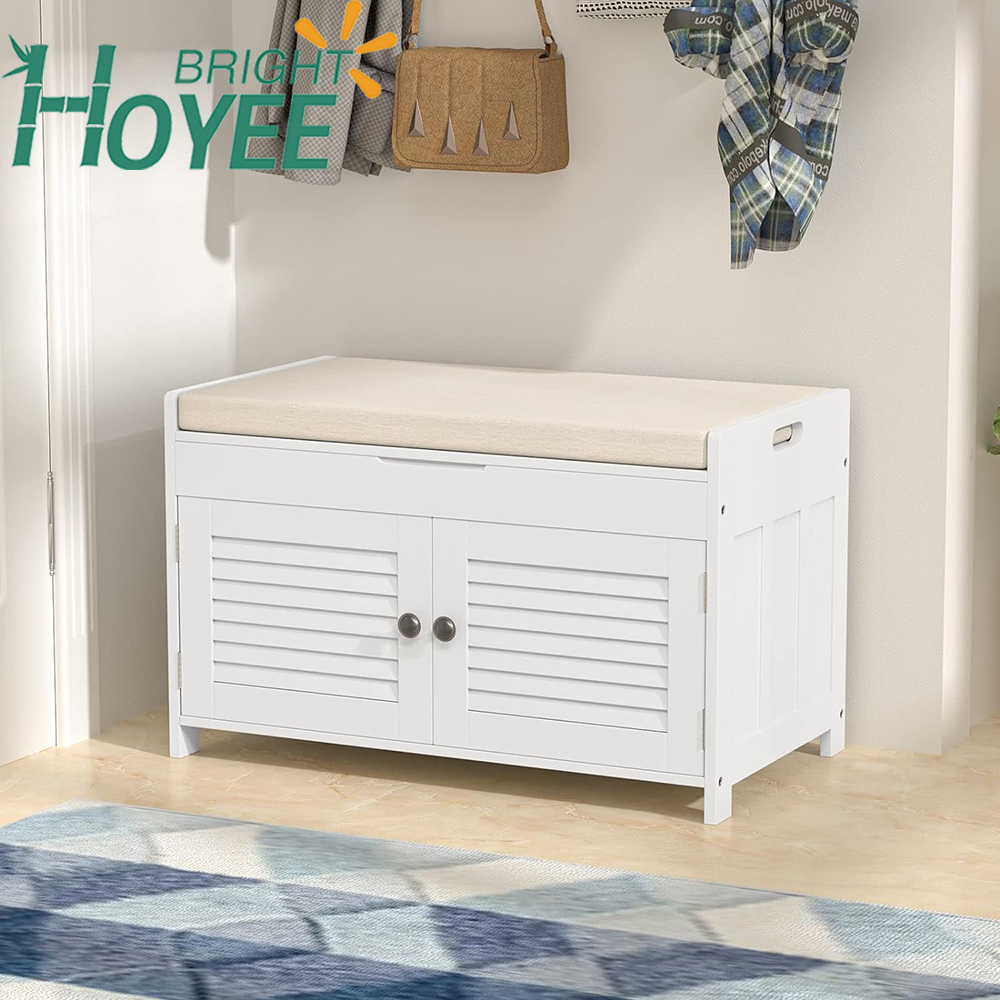 New Style Entryway Bench with Door Cabinet, Adjustable Shelve