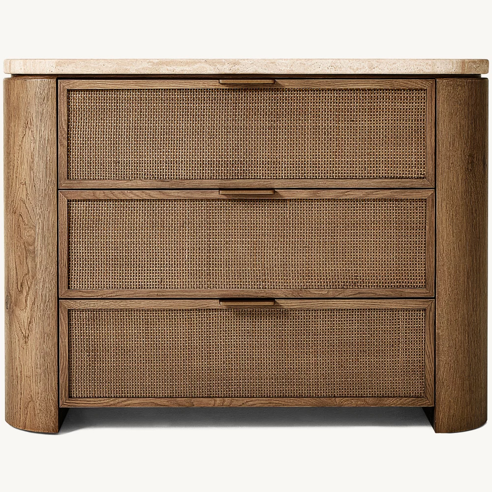 Modern Night Stand Rattan Wood Bedside Table with Storage Drawer for Bedroom Living Room